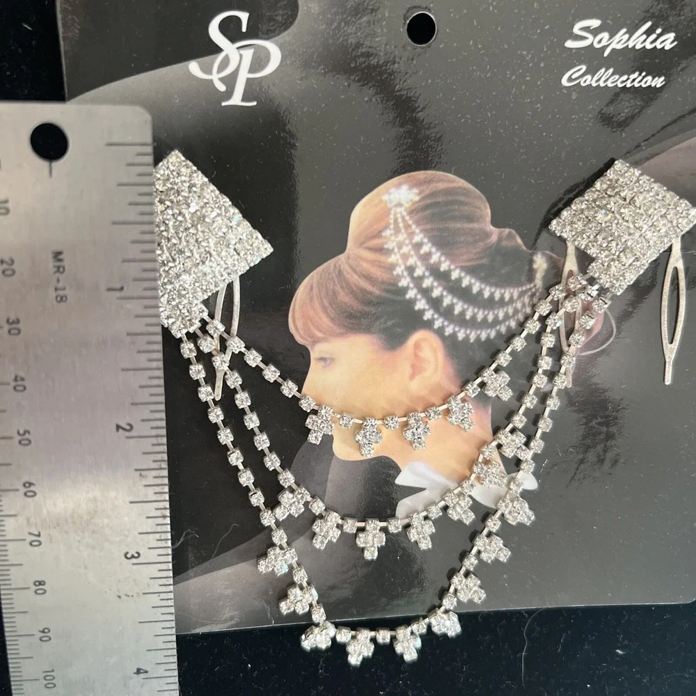 Wedding Bridal Crystal Hair Combs Side Do Silver Rhinestone Linked Comb Set NOS